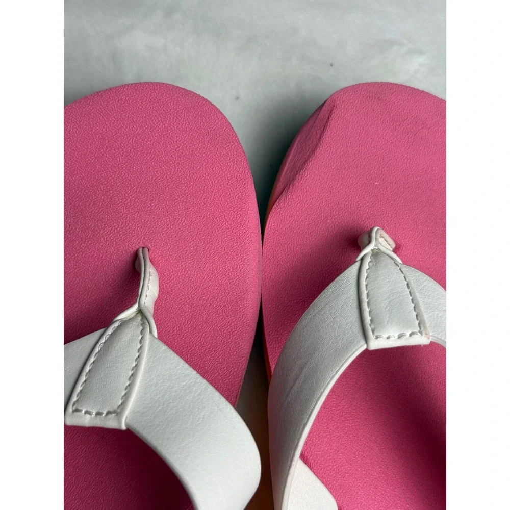 Sanuk Womens Pink White Rainbow Platform Wedge Flip Flop Sandals FB11 Size 7